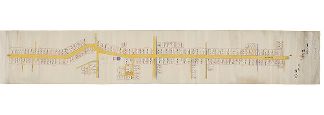 道路沿いの住宅を記した細長い地図