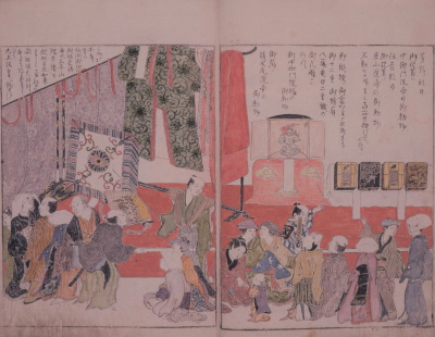 江戸時代、泉涌寺の宝物が名古屋で展示された様子が描かれている。