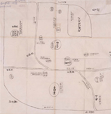 古い街道や寺などの位置が記された絵図