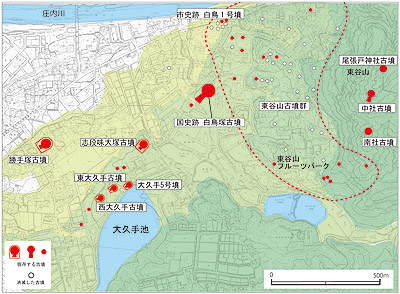 志段味古墳群の分布図