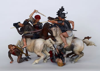 《タヴォラ・ドーリア》をもとにした復元立体模型。もつれあう人馬の動きがよく分かる。