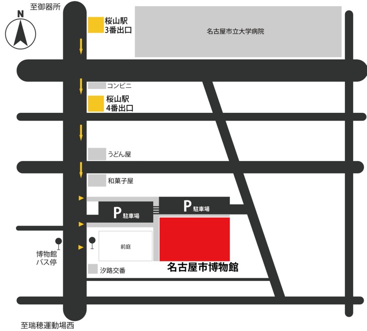 桜山駅とバス停からの道順を示した地図
